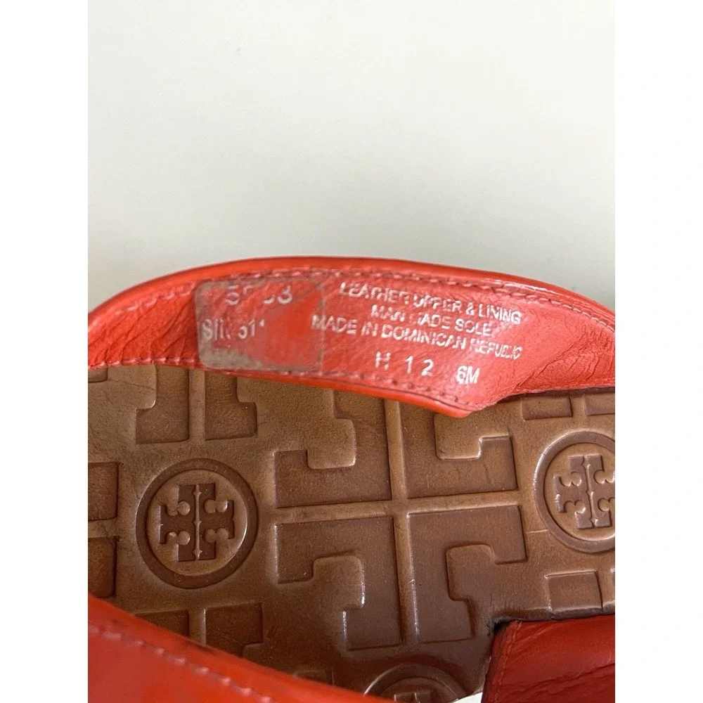 Tory Burch Thora Sandal Flip Flops Patent leather Logo Sz 6 Coastal Resort Prep